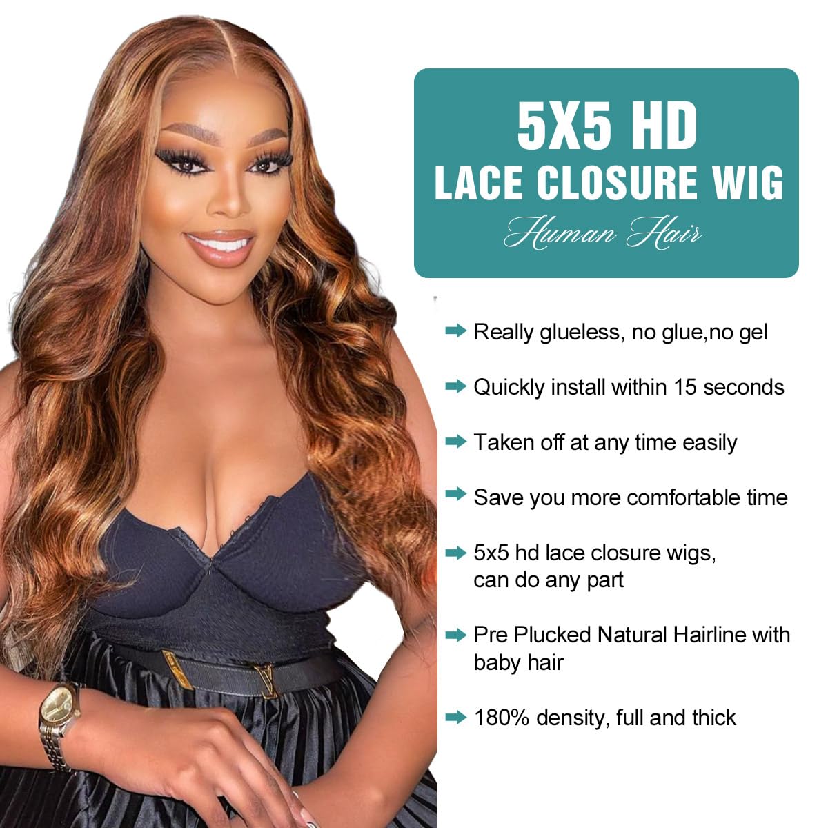 Allove Glueless Wigs Human Hair Pre Plucked Pre Cut 24 Inch 5x5 HD Lace Closure Wigs Human Hair 180% Density Body Wave Lace Front Wigs Human Hair 4/27 Ombre Highlight Honey Blonde Wig Human Hair