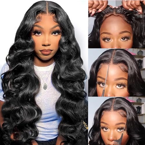 13x6 Glueless Wigs Human Hair Pre Plucked/Cut 26 Inch Wear and Go Wig 10A HD Body Wave Lace Front Wigs Human Hair 180 Density Wigs for Women No Glue 3 Seconds for Beginners