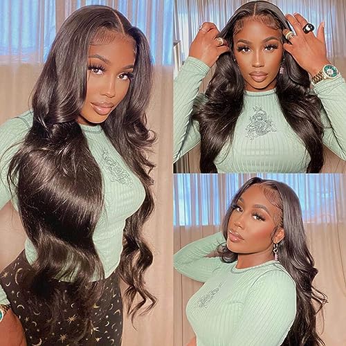 13x6 Glueless Wigs Human Hair Pre Plucked/Cut 26 Inch Wear and Go Wig 10A HD Body Wave Lace Front Wigs Human Hair 180 Density Wigs for Women No Glue 3 Seconds for Beginners