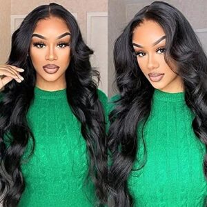 13x6 Glueless Wigs Human Hair Pre Plucked/Cut 26 Inch Wear and Go Wig 10A HD Body Wave Lace Front Wigs Human Hair 180 Density Wigs for Women No Glue 3 Seconds for Beginners