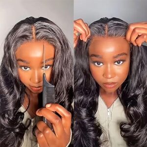 13x6 Glueless Wigs Human Hair Pre Plucked/Cut 26 Inch Wear and Go Wig 10A HD Body Wave Lace Front Wigs Human Hair 180 Density Wigs for Women No Glue 3 Seconds for Beginners