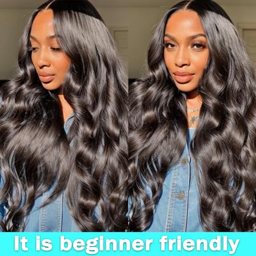 13x6 Glueless Wigs Human Hair Pre Plucked/Cut 26 Inch Wear and Go Wig 10A HD Body Wave Lace Front Wigs Human Hair 180 Density Wigs for Women No Glue 3 Seconds for Beginners