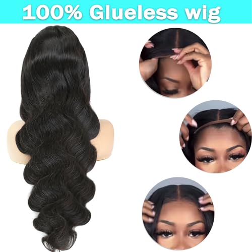 13x6 Glueless Wigs Human Hair Pre Plucked/Cut 26 Inch Wear and Go Wig 10A HD Body Wave Lace Front Wigs Human Hair 180 Density Wigs for Women No Glue 3 Seconds for Beginners