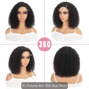 Curly Wear and Go Glueless Wig,200% Density Curly Bob Wig Human Hair for Women,6x4x1.5 inch Glueless Short Curly Wigs Pre Plucked Bleached Knots,Kinky Curly Human Hair Wig(Natural Black,14inch)