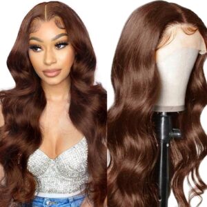 Cedau Brown Lace Front Wig Human Hair 13x4 Body Wave Lace Frontal Wigs Chocolate Brown Glueless Wig 180% Density Transparent HD Lace Wigs Human Hair for Black Women Pre Plucked 22inch