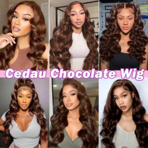 Cedau Brown Lace Front Wig Human Hair 13x4 Body Wave Lace Frontal Wigs Chocolate Brown Glueless Wig 180% Density Transparent HD Lace Wigs Human Hair for Black Women Pre Plucked 22inch