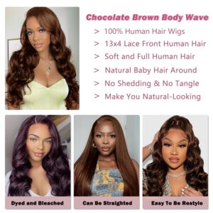 Cedau Brown Lace Front Wig Human Hair 13x4 Body Wave Lace Frontal Wigs Chocolate Brown Glueless Wig 180% Density Transparent HD Lace Wigs Human Hair for Black Women Pre Plucked 22inch