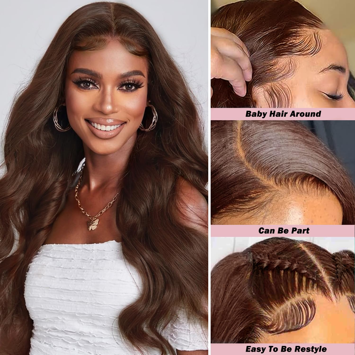 Cedau Brown Lace Front Wig Human Hair 13x4 Body Wave Lace Frontal Wigs Chocolate Brown Glueless Wig 180% Density Transparent HD Lace Wigs Human Hair for Black Women Pre Plucked 22inch