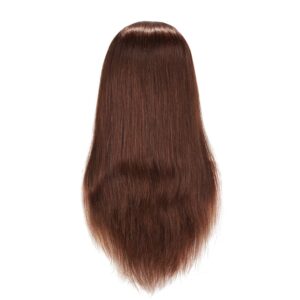 Traininghead 20-22" Female 100% Human Hair Mannequin Head Hair Styling Training Head Cosmetology Manikin Head Doll Head for Hairdresser with Free Clamp (brown)（14-16'' ）