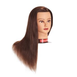 Traininghead 20-22" Female 100% Human Hair Mannequin Head Hair Styling Training Head Cosmetology Manikin Head Doll Head for Hairdresser with Free Clamp (brown)（14-16'' ）