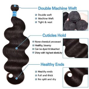 Body Wave Bundles Human Hair Brazilian Hair 3 Bundles Human Hair for Black Women 22 24 26 Inch 10A Grade 100% Unprocessed Body Wave Human Hair Bundles Hair Extensions Natural Color