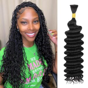 Human Braiding Hair 20 Inch Deep Wave Bulk Human Hair for Braiding No Weft 100% Unprocessed Curly Micro Human Hair Braiding Hair Extensions for Boho Braids Wet and Wave 50g1Bundle/Pack #Natural Color