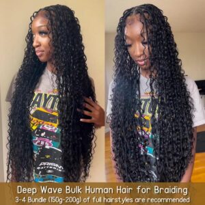 Human Braiding Hair 20 Inch Deep Wave Bulk Human Hair for Braiding No Weft 100% Unprocessed Curly Micro Human Hair Braiding Hair Extensions for Boho Braids Wet and Wave 50g1Bundle/Pack #Natural Color