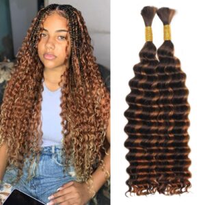 Bulk Deep Wave Virgin Braiding Hair for Bohemian Knotless Boho Braids - No Weft, 100% Human Hair Bundles for Braiding (20inch, 100g, 4/30)