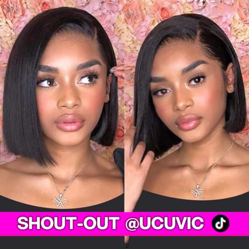 UCUVIC Bob Wig Human Hair 13x4 HD Lace Front BOB Wigs for Black Women Human Hair Glueless Wigs Human Hair Pre Plucked Pre Cut 180% Density 10 Inch