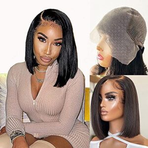 karlami 12 inch 13x6 bob wig human hair frontal lace wig glueless wig 150% density straight short bob wigs for black women deep side part bob wig transparent lace wig