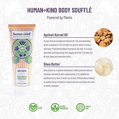 Human+Kind Body Souffle - Light, Fluffy Skin Conditioner for Hydrating and Smoothing Dry Skin - Natural, Vegan Formula with Shea Butter and Apricot Kernel Oil - Light, Fresh Fragrance - 6.76 oz