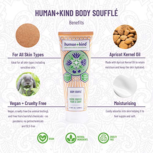 Human+Kind Body Souffle - Light, Fluffy Skin Conditioner for Hydrating and Smoothing Dry Skin - Natural, Vegan Formula with Shea Butter and Apricot Kernel Oil - Light, Fresh Fragrance - 6.76 oz