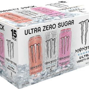 Monster Energy Ultra Variety Pack, Zero Ultra, Ultra Peachy Keen, Ultra Strawberry Dreams, Sugar Free Energy Drink, 16 Ounce (Pack of 15)