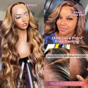 30 Inch Lace Front Wig Human Hair Pre Plucked 13X6 Honey Blonde Ombre Lace Front Wig Human Hair Body Wave Lace Front Wigs Human Hair Brazilain Virgin Glueless Wigs Human Hair Pre Plucked Pre Cut