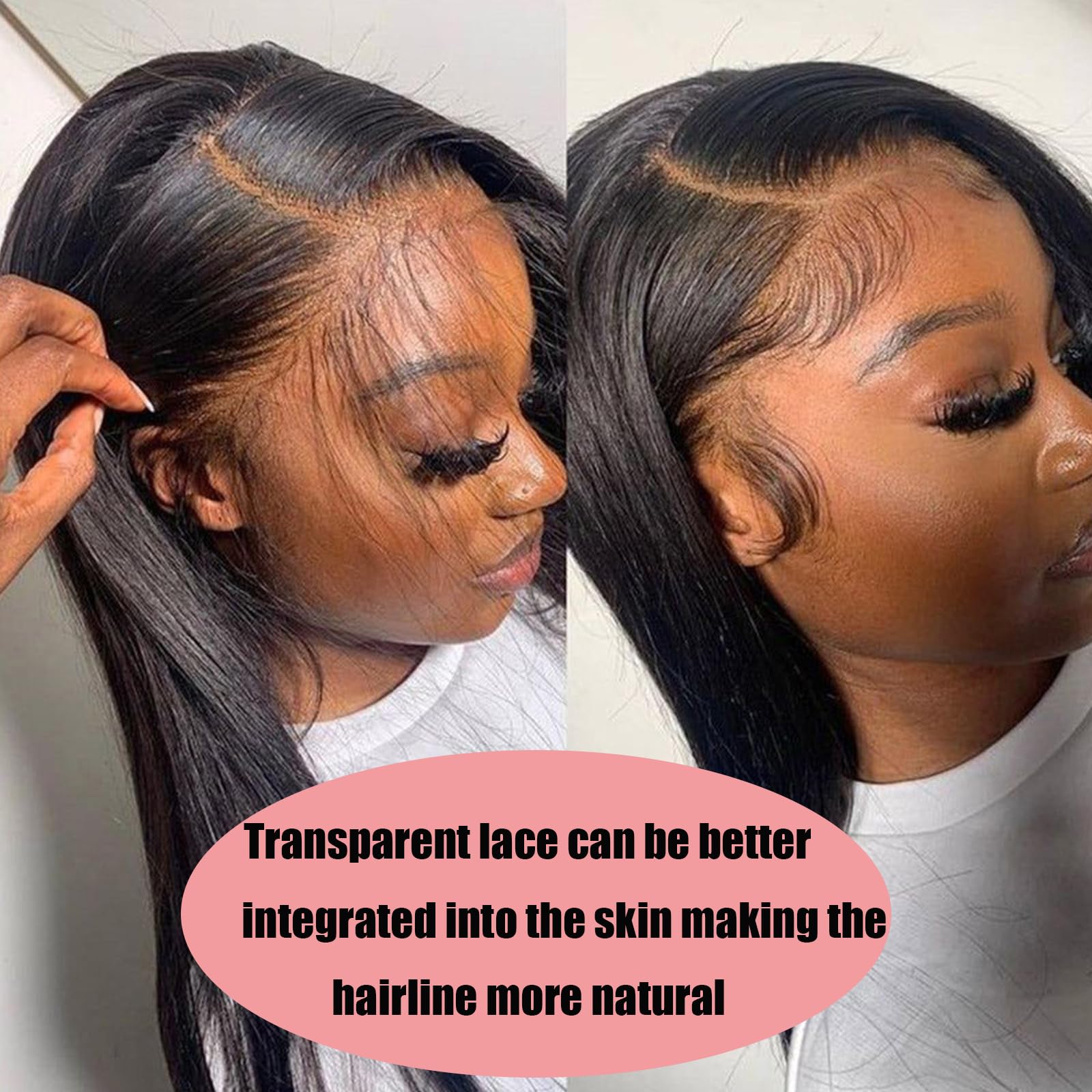 MYSTERY Straight Lace Front Wigs Human Hair 13x4 Human Hair Lace Front Wigs Pre Plucked 150% Density Glueless Human Hair Wigs for Black Women Natural Black with Baby Hair (22 Inch)