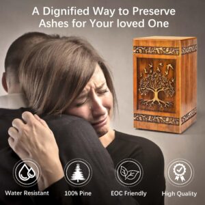 Aioguisn Handmade Wooden Urn, Cremation Urns for Human Ashes Adult Male Female 250lbs, Engraved Tree of Life Funeral Burial Urn Box(Tree of Life)