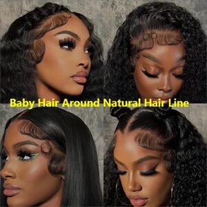 28 Inch Deep Wave Lace Front Wigs Human Hair 180% Density Deep Curly Lace Front Wigs Human Hair Pre-Plucked 13x4 Black Curly Wigs for Women HD Transparent Lace Frontal Glueless Wigs Human Hair