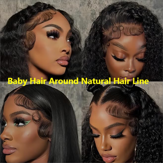 28 Inch Deep Wave Lace Front Wigs Human Hair 180% Density Deep Curly Lace Front Wigs Human Hair Pre-Plucked 13x4 Black Curly Wigs for Women HD Transparent Lace Frontal Glueless Wigs Human Hair