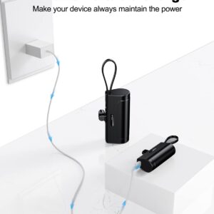 RAVIAD Mini Power Bank, 5,000mAh Portable Charger with Type-C/Phone Dual Charging Port, Ultra-Compact External Battery Mini Power Bank Compatible for All Phone, iPad, and More-Black