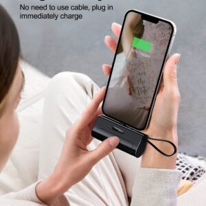 RAVIAD Mini Power Bank, 5,000mAh Portable Charger with Type-C/Phone Dual Charging Port, Ultra-Compact External Battery Mini Power Bank Compatible for All Phone, iPad, and More-Black