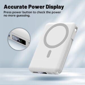 Yiisonger Magnetic Wireless Power Bank - 10000mAh Portable Charger 22.5W PD Fast Charging with Built-in Cables LED Display, Slim Magnetic Battery Pack for iPhone 15/14/13/12/Pro/Mini/Pro Max (White)