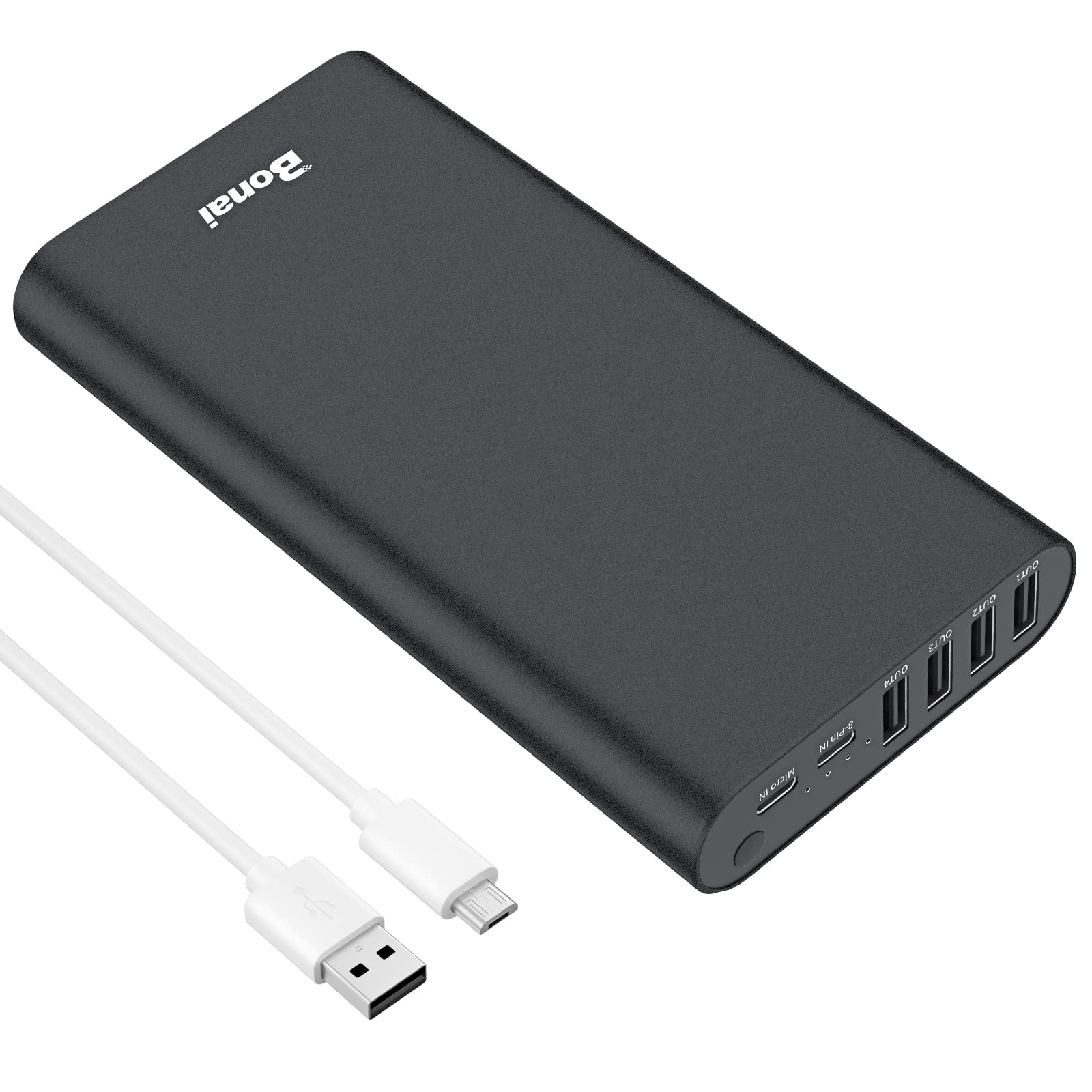 BONAI Portable Charger 20000mAh Power Bank 4 USB Output & Dual Input, Aluminum Polymer External Battery Pack for Road Trip Camping Compatible with iPhone iPad Samsung Smartphone Tablet etc. - Black