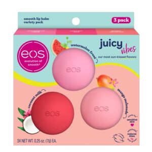 eos juicy vibes lip balm variety pack- watermelon frosé, mango melonade & coconut milk, all-day moisture lip care products, 0.25 oz, 3-pack