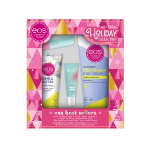 eos holiday skin care gift set- vanilla cashmere body & hand cream, watermelon frosé lip butter & balm, made for sensitive skin, 4-pack