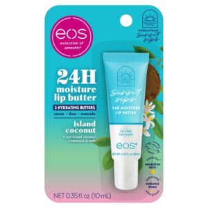 eos sunset sips lip butter tube- island coconut, 24-hour moisture, overnight lip mask, lip care products, 0.35 fl oz