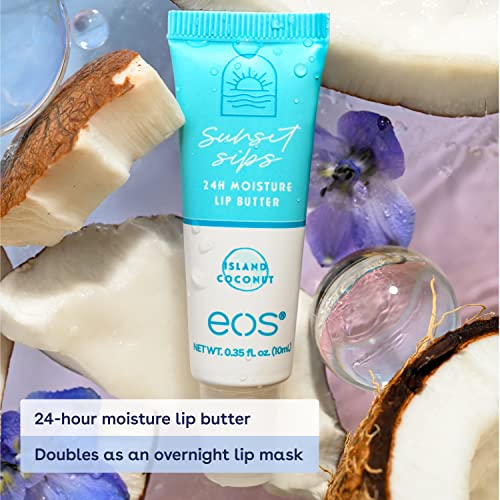 eos Sunset Sips Lip Butter Tube- Island Coconut, 24-Hour Moisture, Overnight Lip Mask, Lip Care Products, 0.35 fl oz