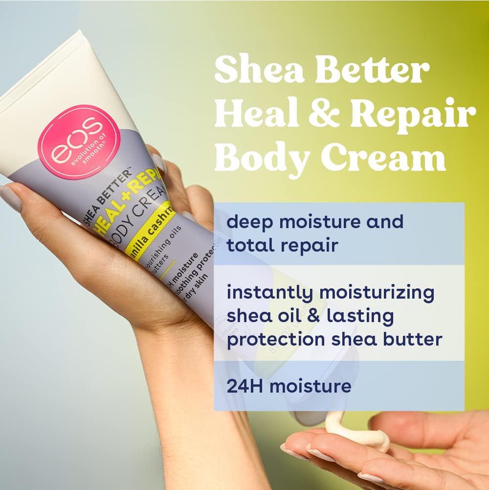 eos Shea Better Body Cream - Vanilla Cashmere Natural Body Lotion and Skin Care 24 Hour Hydration with Shea Butter & Oil 8 oz 1 Pack