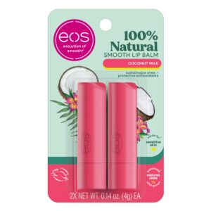 eos 100% natural lip balm- coconut milk, all-day moisture, made for sensitive skin, lip care products, 0.14 oz, 2-pack