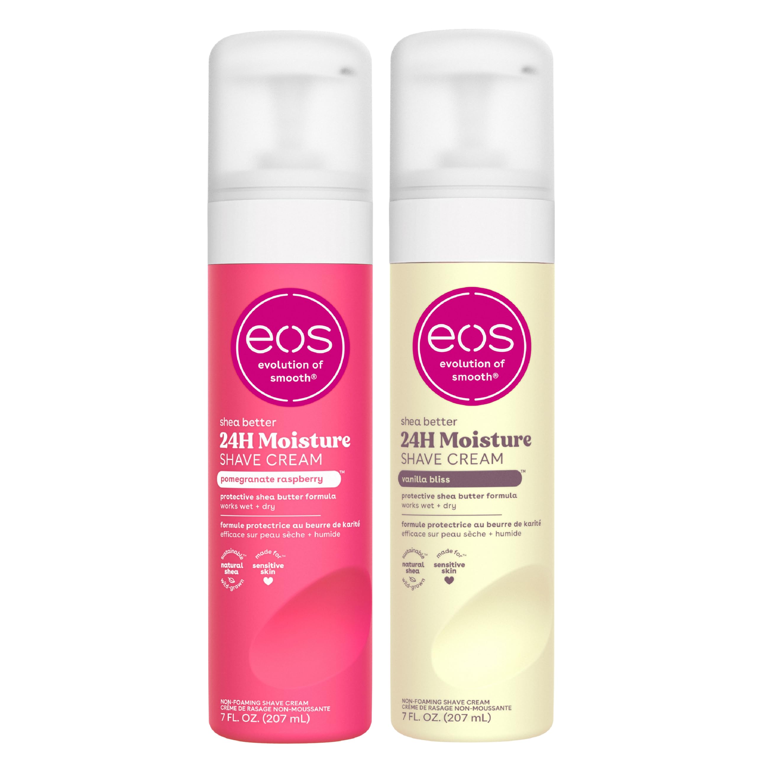 eos Shea Better Shave Cream- Vanilla Bliss & Pomegranate Raspberry, 24H Moisture Skin Care, 7 fl oz, 2-Pack