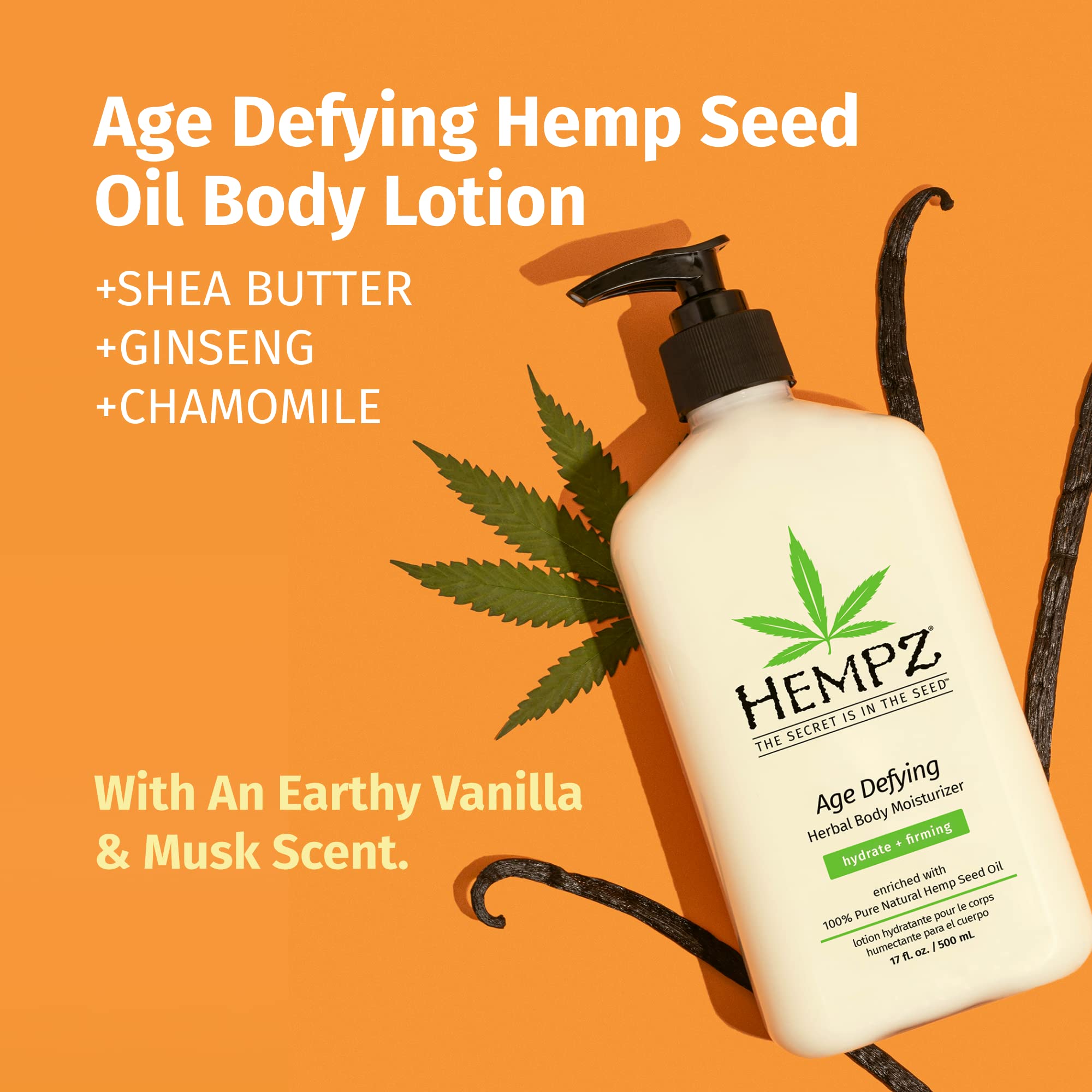 Hempz Age-Defy Body and Hand Lotion for Dry Skin, for Cracked Skin, Quick Absorption, Large 17 oz