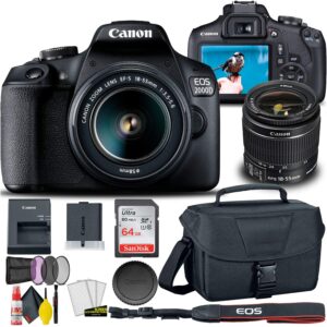 canon eos 2000d / rebel t7 dslr camera with 18-55mm lens, creative filter set, eos camera bag, sandisk ultra 64gb card, 6ave electronics cleaning set, and more (international model) (renewed)