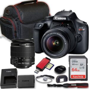 canon eos rebel t100 dslr camera with ef-s 18-55mm f/3.5-5.6 iii lens + 64gb memory card + case, card reader & more (renewed)