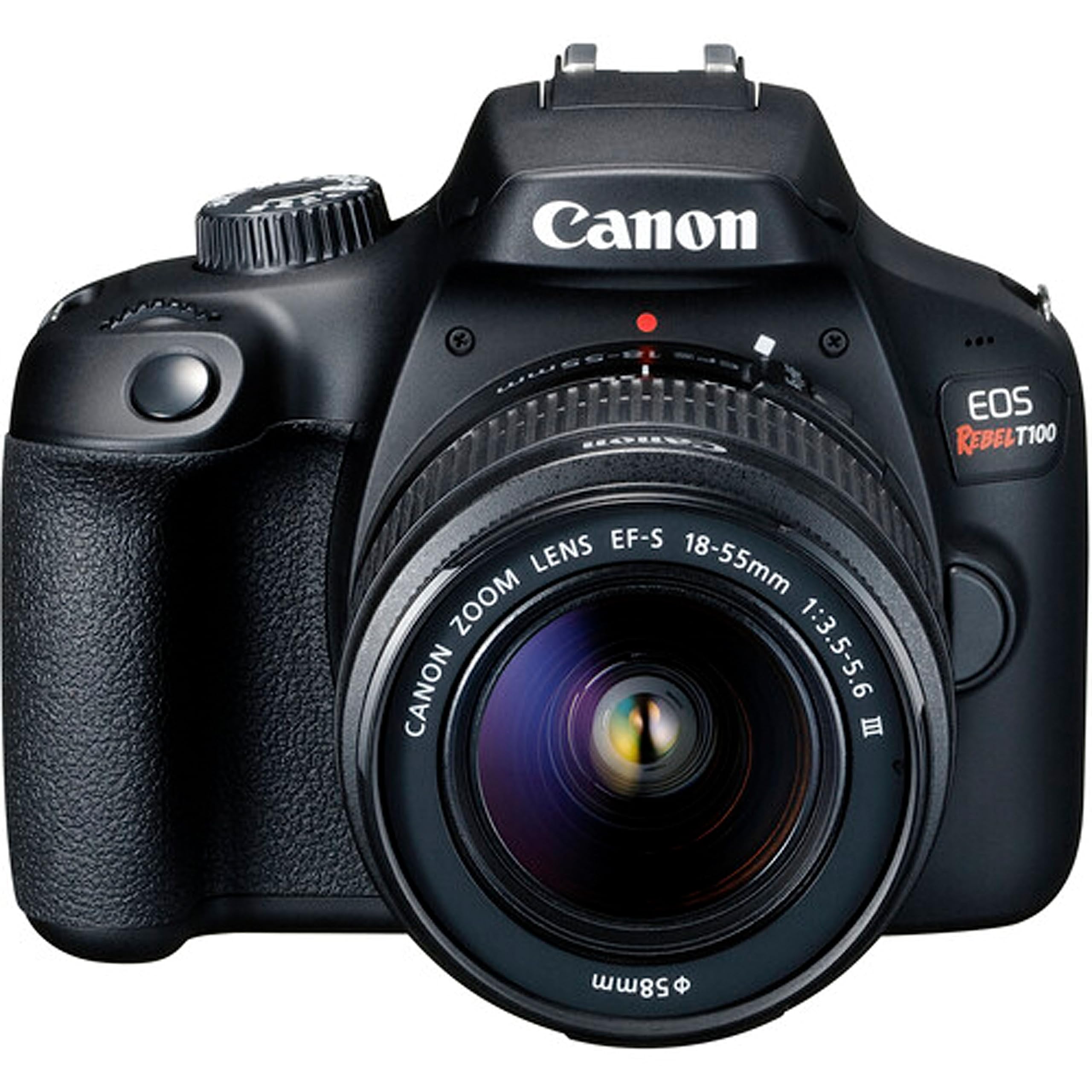 Canon EOS Rebel T100 DSLR Camera with EF-S 18-55mm f/3.5-5.6 III Lens + 64GB Memory Card + Case, Card Reader & More (Renewed)