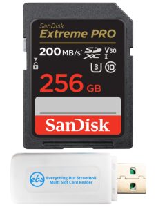 sandisk 256gb sdxc extreme pro memory card works with canon mirrorless camera eos r50, eos r8 (sdsdxxy-256g-gn4in) v30 4k class 10 uhs-i bundle with 1 everything but stromboli microsd & sd card reader