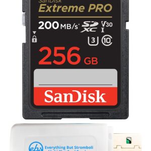 SanDisk 256GB SDXC Extreme Pro Memory Card Works with Canon Mirrorless Camera EOS R50, EOS R8 (SDSDXXY-256G-GN4IN) V30 4k Class 10 UHS-I Bundle with 1 Everything But Stromboli MicroSD & SD Card Reader