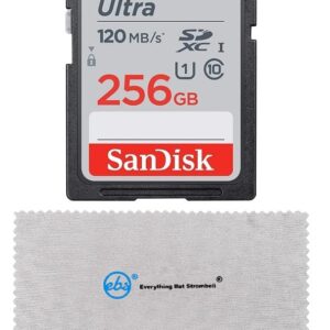 SanDisk SD Ultra Memory Card Works with Canon EOS M200, M100, M50, M5, M6 Mirrorless Camera (SDSDUN4-256G-GN6IN) Bundle with (1) Everything But Stromboli Micro Fiber Cloth (Class 10 256GB)