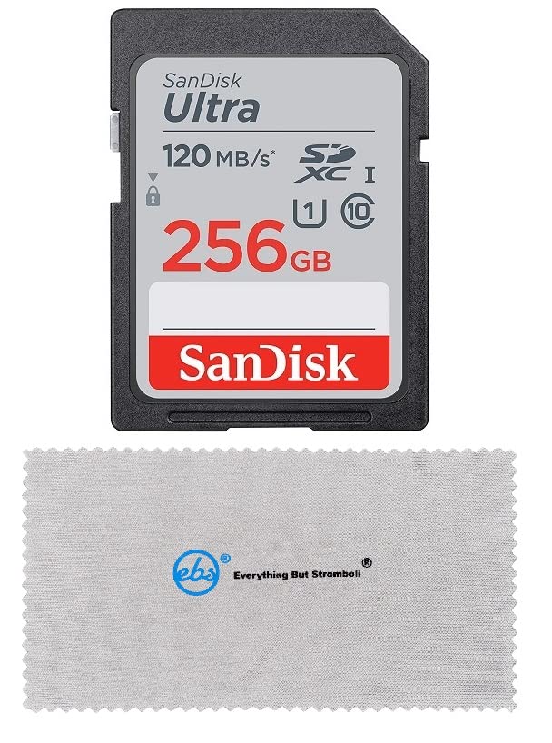 SanDisk SD Ultra Memory Card Works with Canon EOS M200, M100, M50, M5, M6 Mirrorless Camera (SDSDUN4-256G-GN6IN) Bundle with (1) Everything But Stromboli Micro Fiber Cloth (Class 10 256GB)