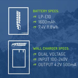 Wasabi Power LP-E10 Battery for Canon EOS Rebel T7, T6, T5, T3, T100 (2-Pack and Charger, 1600mAh)