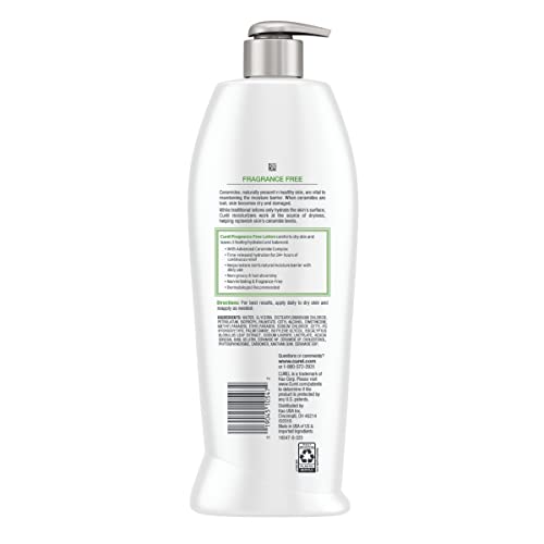 Curel Fragrance Free Comforting Body Lotion, Unscented Dry Skin Moisturizer for Sensitive Skin, with Advanced Ceramide Complex, Repairs Moisture Barrier, 20 oz