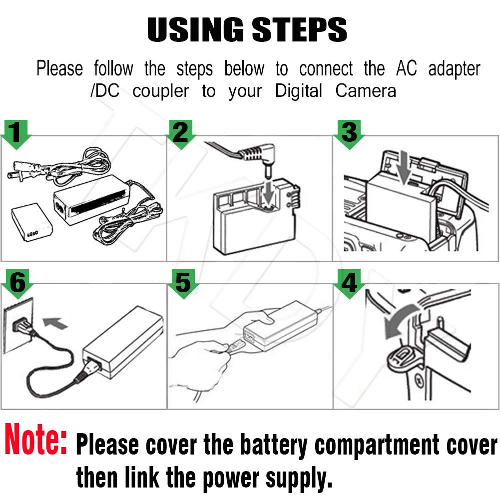 TKDY ACK-E15 AC Power Adapter LP-E12 Dummy Battery DR-E15 DC Coupler Charger Kit for Canon EOS Rebel SL1, 100D DSLR, Kiss X7, PowerShot SX70 HS Cameras.